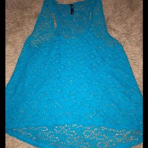 Blue laced bathing suit cover up